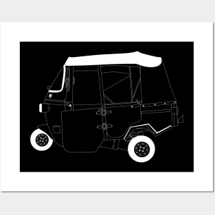 Bajaj Auto Rickshaw White Outline Posters and Art